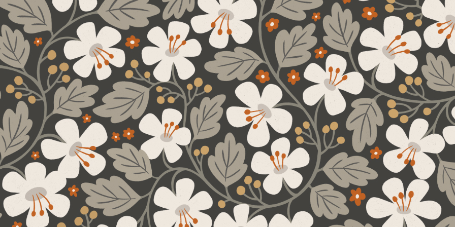 tangled flowers dark - cozy forest collection - pattern design