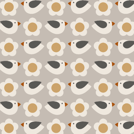 retro flowers and birds - cozy forest collection - pattern design