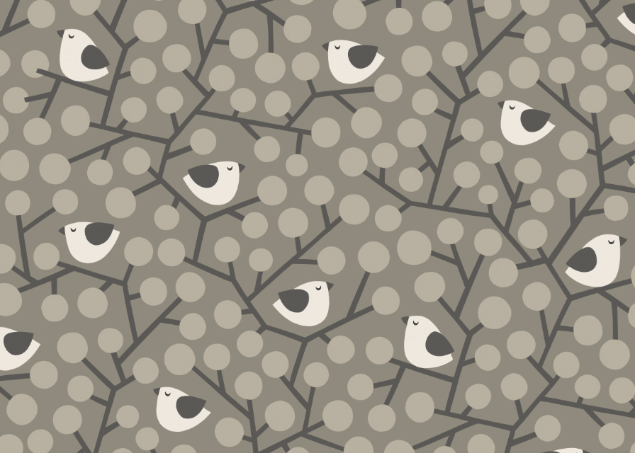 birds on branches dark grey - cozy forest collection - pattern design