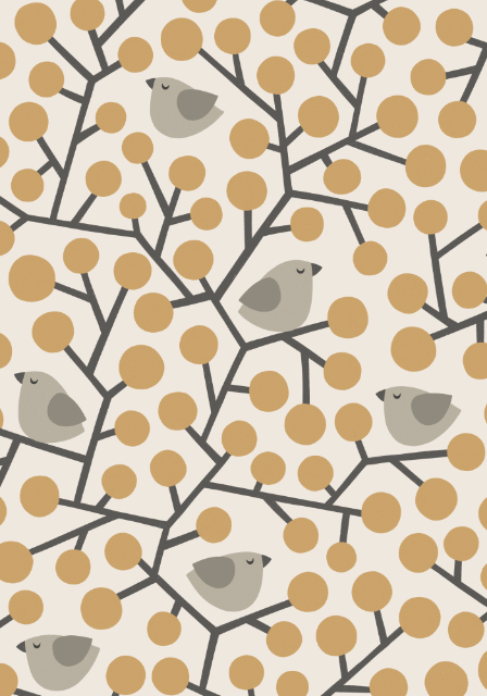 birds on branches light - cozy forest collection - pattern design