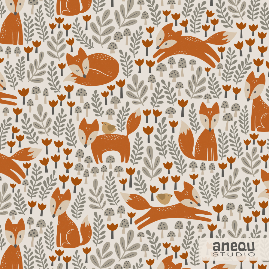 fox forest light - cozy forest collection - pattern design