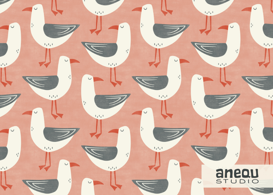 seagulls pink - a trip to the beach collection - pattern design